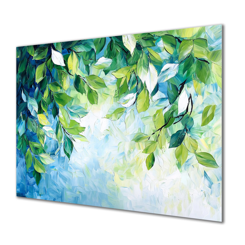 «Summer Green Branches In The Wind III - Leaves», art mural en métal, impression traditionnelle sur métal, H 30 po x l 40 po
