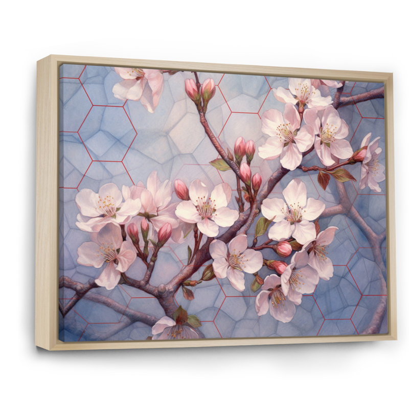 Minimalist Pink Cherry Blossoms VI sur impression sur toile, Cadre naturel flottant, H 34 po x l 44 po x P 1,5 po
