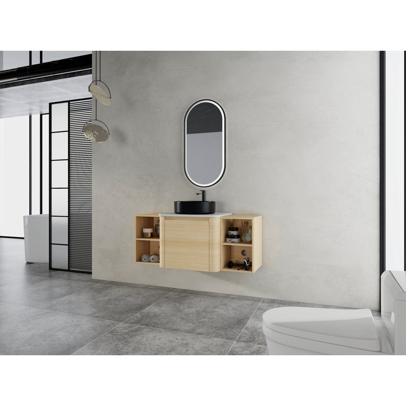 Meuble-lavabo de salle de bain, 47,3 po, contreplaqué, 1 pièce, mural, chêne blanc américain, 47" W