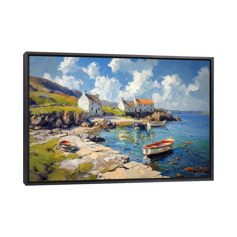 Island Harbor - reproduction d'art murale encadrée, H 40 po x l 60 po, Reproduction encadrée sans passe-partout, Noir patiné