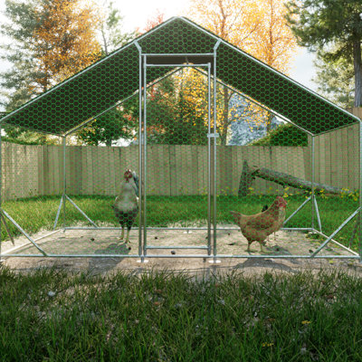 Metal Chicken Coop Run - Galvanized Wire Mesh With Cover Waterproof & For Rabbits, Ducks  10' L X 6.6' W 6.56' H Cage Walk-In Chickens,