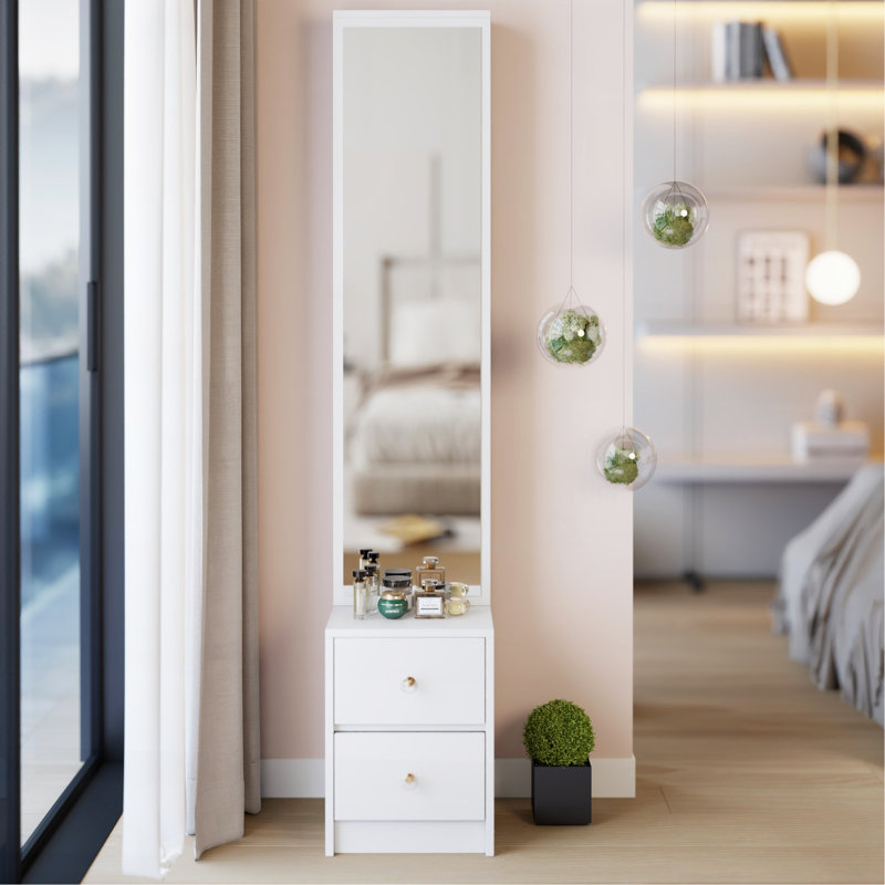 Length 11.8" X Width 15.7" X Height 63" Simple Stylish Dressing Mirror Cabinet, Full Body Mirror Cabinet, Extra Large Mirror, Multi Layer High Capacity Storage, Use Alone Or In Conjunction With Vanity