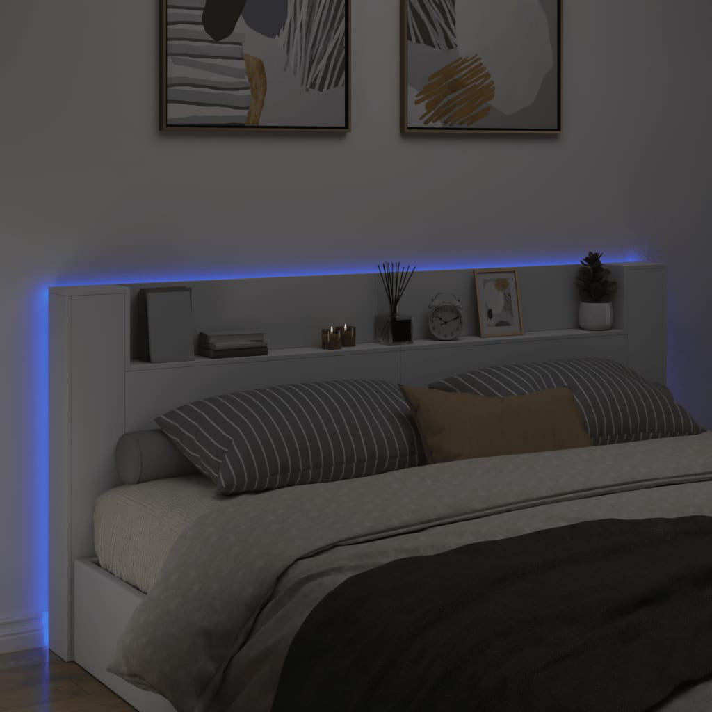 LED-Kopfteil mit Ablagen WeiÃŸ 220x16,5x103,5 cm