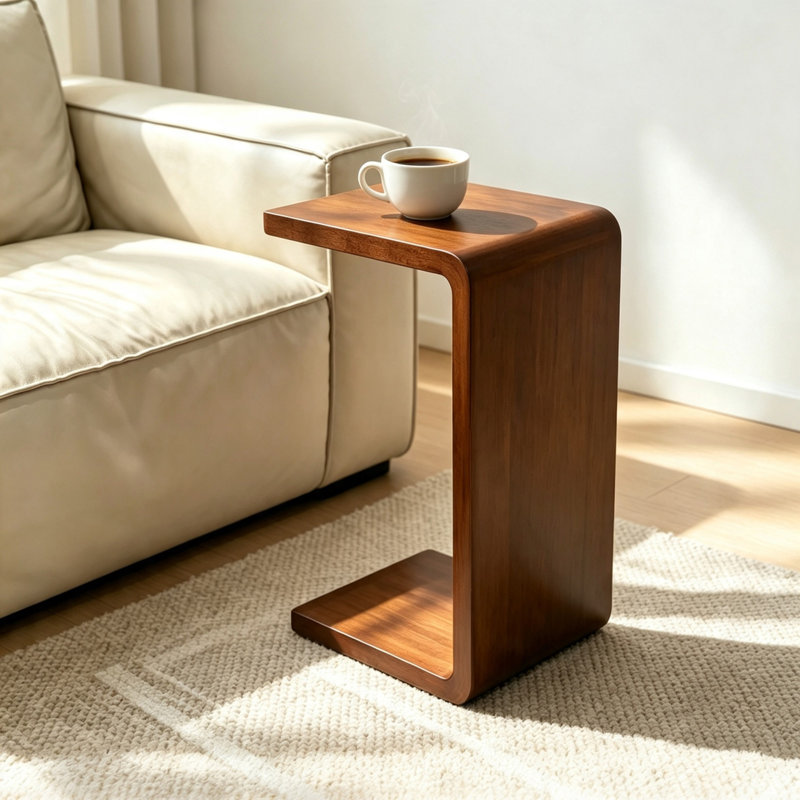 Table basse en forme de C de 35 cm (13,77 po), table d'appoint convertible 2 en 1, table moderne pour ordinateur portable ou collation dans le salon, finition noyer