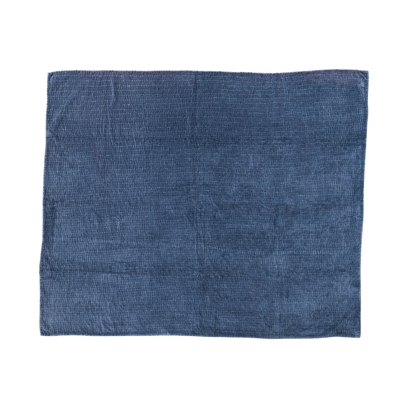 Navy Blue Cotton Velvet Throw Blanket with Kantha Stitch