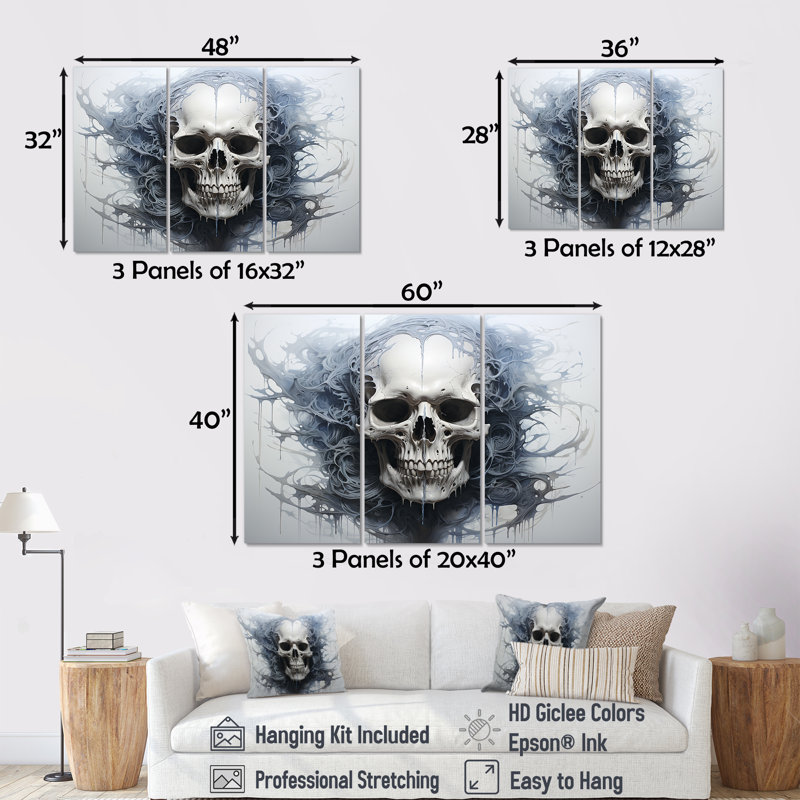 «Skeletal Elegance III», ensemble d'art sur toile de crâne, H 28 po x l 36 po x P 1 po