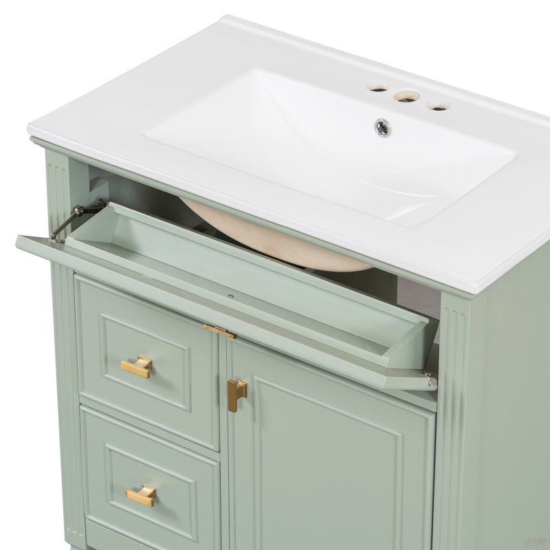 Meuble-lavabo 30 po avec lavabo, meuble-lavabo avec un tiroir rabattable et deux tiroirs, tablette réglable, Vert