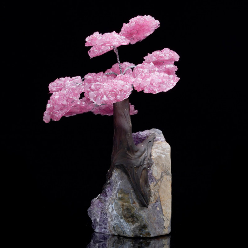 Quartz rose avec pierres précieuses et améthyste