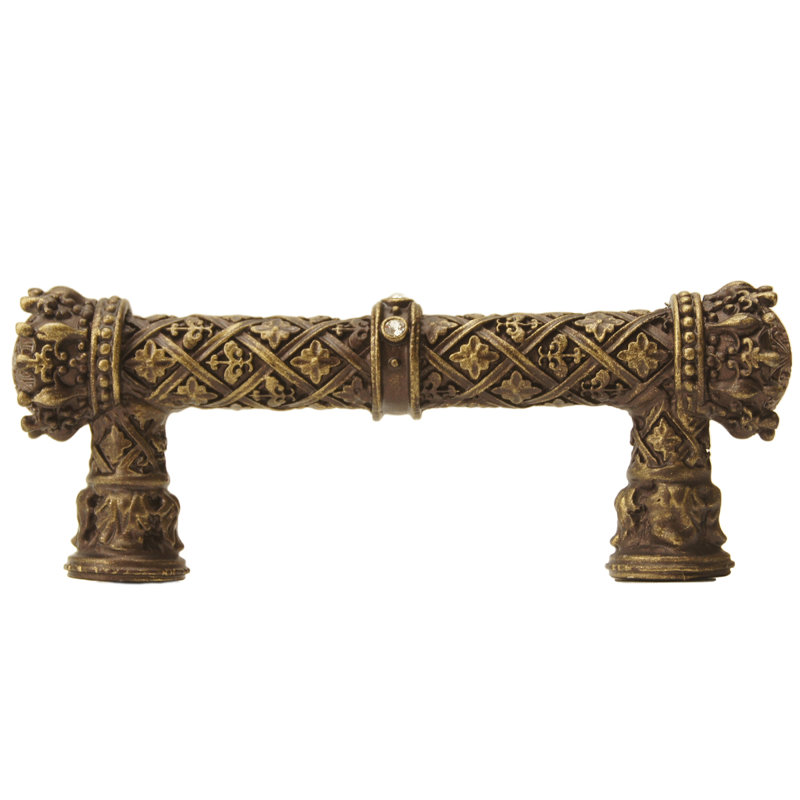 Carpe Diem 6132-3C Crowning Glory Queen Anne Antique Brass Queen Anne 5 inches c.c. pull w/ Swarovski Crystals in Antique Brass