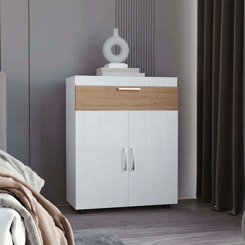 Belton Shoe Rack Cabinet with Double Doors and Adjustable Shelves and Natural Oak