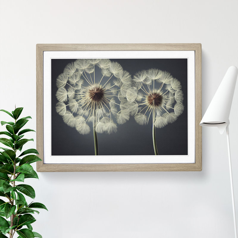 Creative Dandelion Flowers - Framed Print, 46cm H x 64cm W x 2cm D, Oak