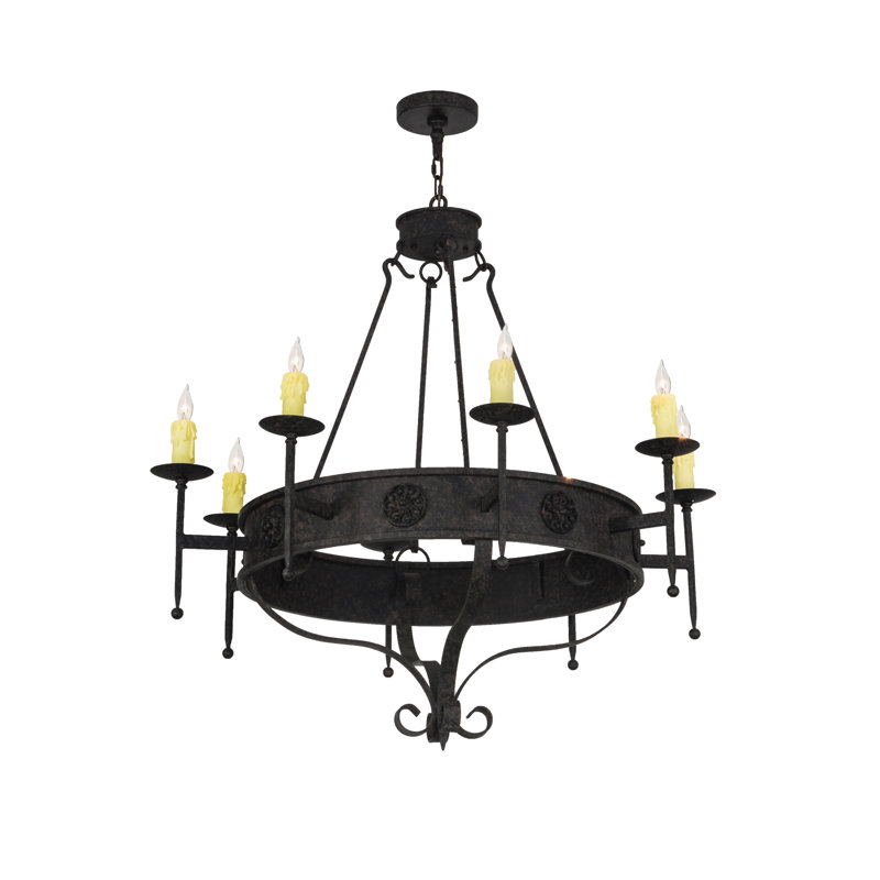 Lustre de roue de wagon de style bougie 8 lumières Gavril