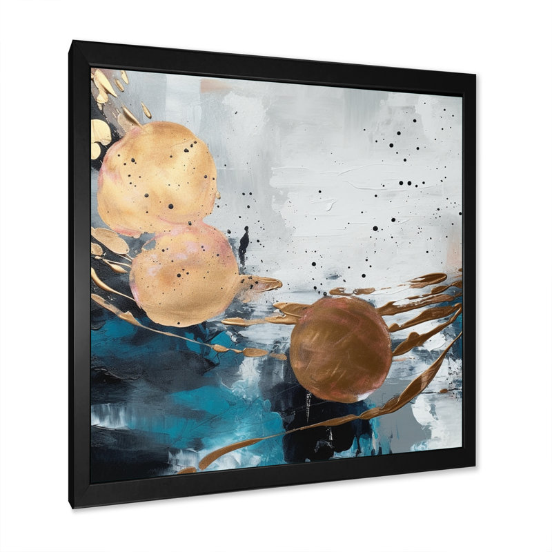 Marbre doré et vert, formes abstraites sur toile marbrée, Cadre photo noir, H 16 po x l 16 po x P 1 po