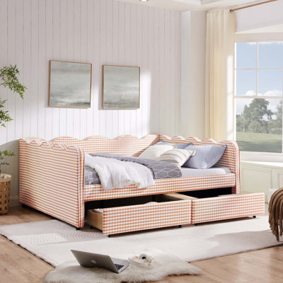 Lit de jour Cozy Gingham avec port USB et tiroirs de rangement