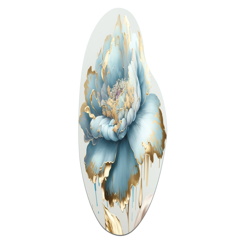«Chic Blue Blooming Flower III», art mural asymétrique en forme de fleurs, H 30 po x l 11 po