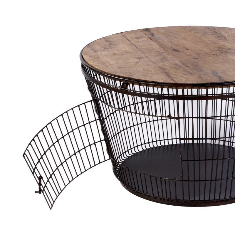 Fulton 28 in. W Round Iron and Wood Coffee Table
