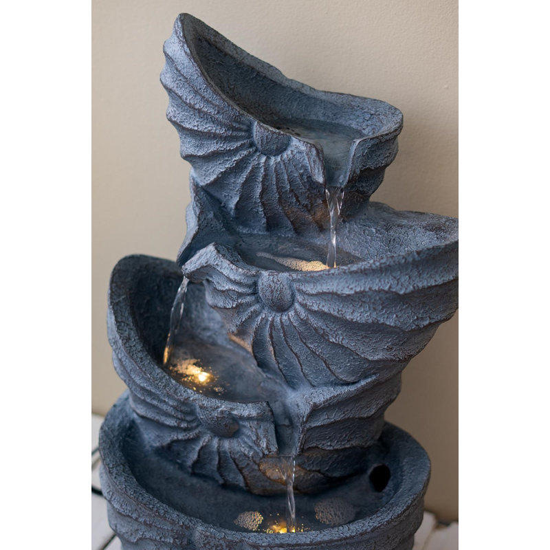 Decorative 4-Tier Nautilus Shell Water Fountain - 13.4" x 9.4" x 21.5" - Blue