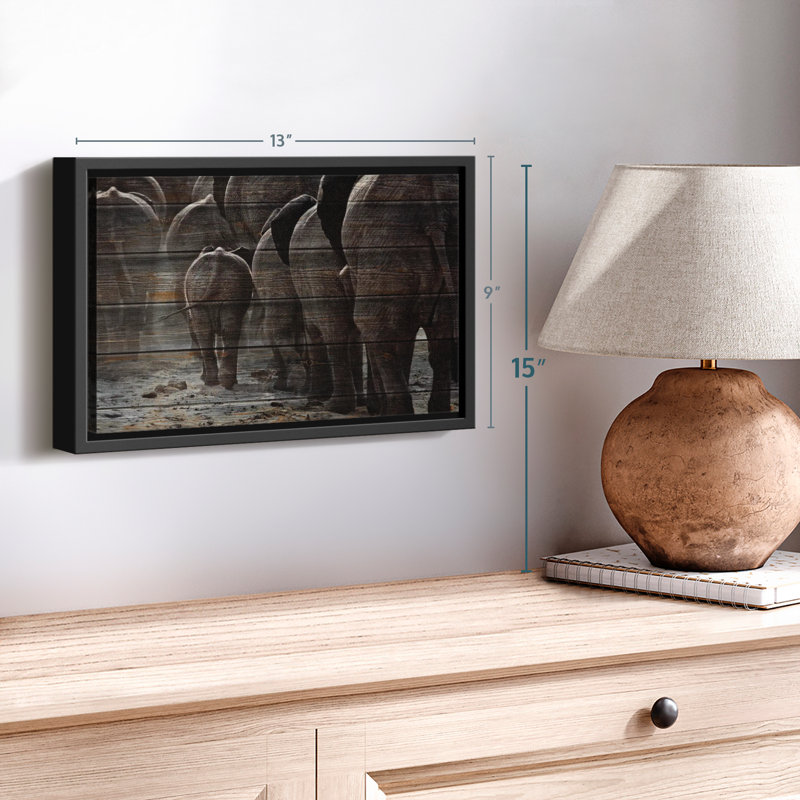 Impression sur toile en bois texturé éléphants, H 9 po x l 13 po
