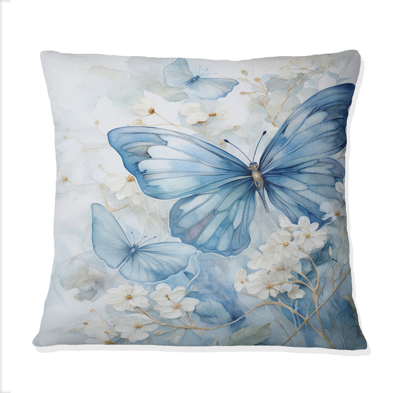 Blue Butterfly Whispering Wings II - Butterfly Printed Throw Pillow
