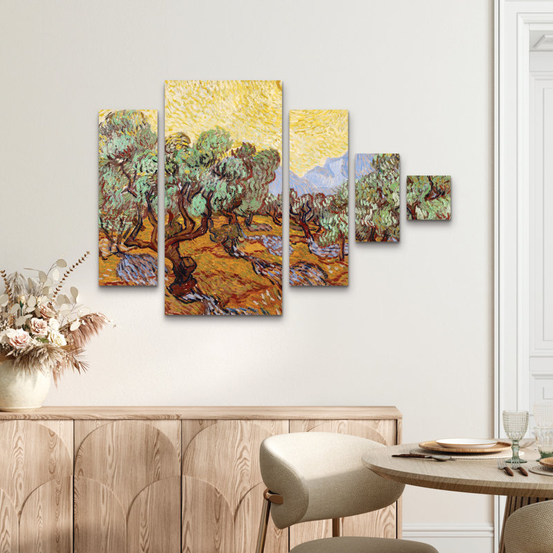 5 panneaux d'art mural - Vincent Van Gogh «Olive Trees, 1889», art mural sur toile pour le salon, la chambre à coucher ou le bureau par Trademark Fine Art
