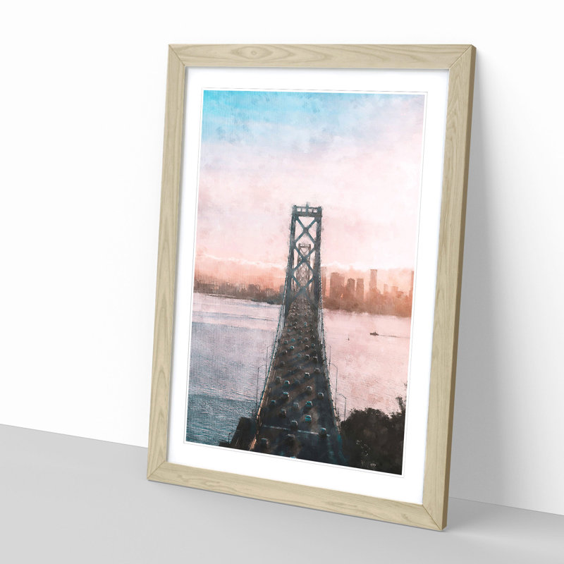 Bridge in San Francisco - Picture Frame Graphic Art Print, Oak Framed, 87cm H x 62cm W x 2cm D
