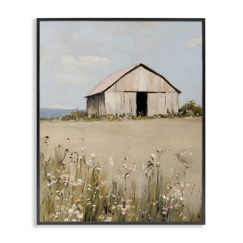 Joli paysage de grange, estampe numérique, design par Franklyn Gregory, H 14 po x l 11 po, Giclée encadrée noir minuit