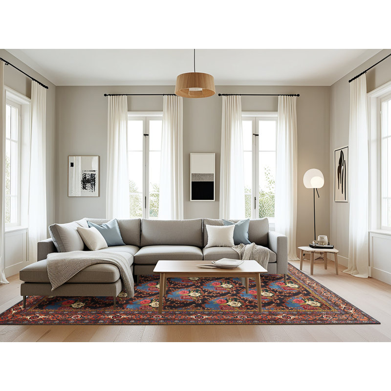 Brun/noir/Tapis décoratif bleu de Culberson oriental, Rectangle 8 pi x 10 pi