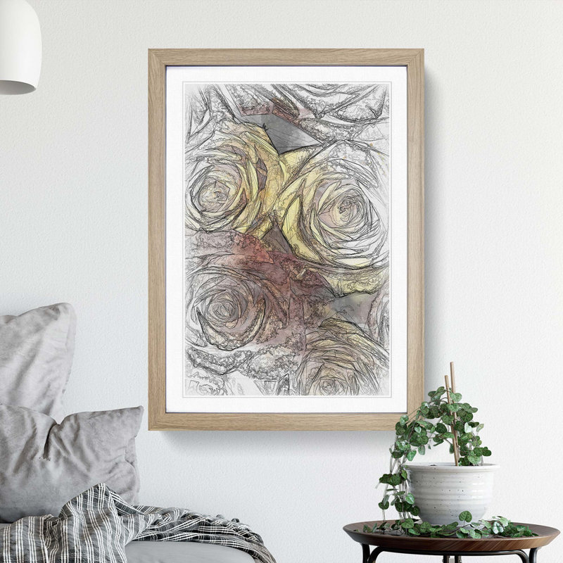 View of the Roses in Abstract - Picture Frame Graphic Art Print, Oak, 60cm H x 40cm W x 2cm D