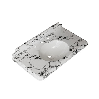 Comptoir de salle de bain en céramique 36 po avec 3 trous pré-percés, sans armoire ni robinet, sans couvercle de lavabo et ensemble de drain, blanc panda Vici 