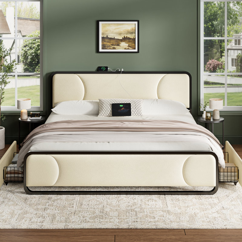 Upholstered Bed, King, Beige