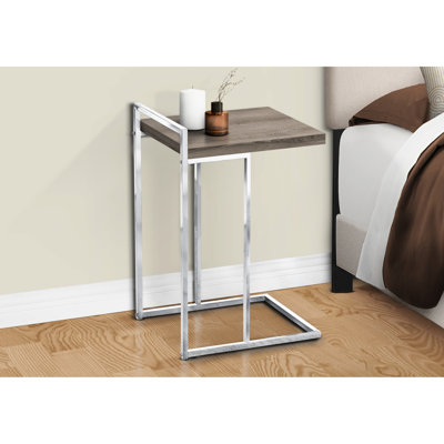 Table de bout avec plateau rectangulaire épais de style taupe et base en métal, pour le salon et la chambre à coucher, chambre à coucher de 16 po de longueur x 18,15 po de largeur et 26,5 po de hauteur - surface taupe, base