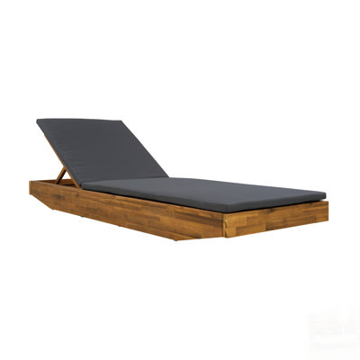 Acacia Wood Chaise Lounge With 2-Fold Thin Cushion - Finish, Water-Repellent Cushion For Outdoor Relaxation