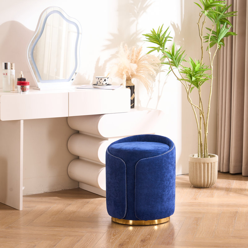 Juriana Metal Accent Stool Swivel Vanity Ottoman, Navy