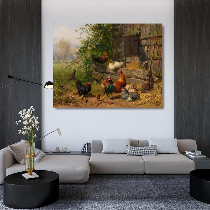 "Hühnerhof" par Carl Jutz - Toile tendue avec châssis, H 33 po x l 48 po