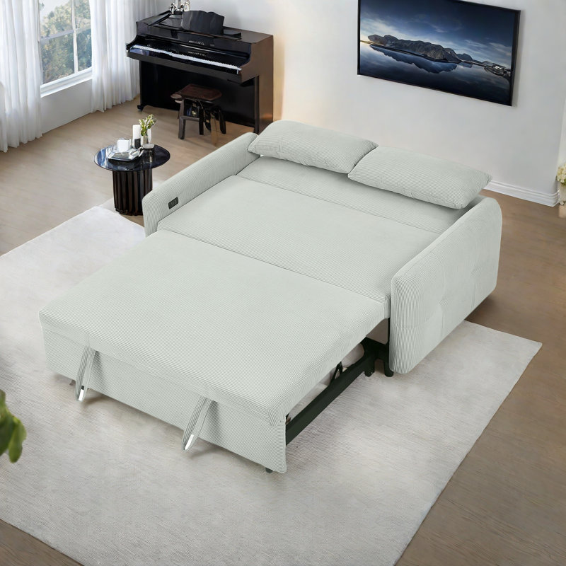Pull-out Sofa Bed With Two Throw Pillows, Usb Ports, 3 Levels Adjustable Backrest