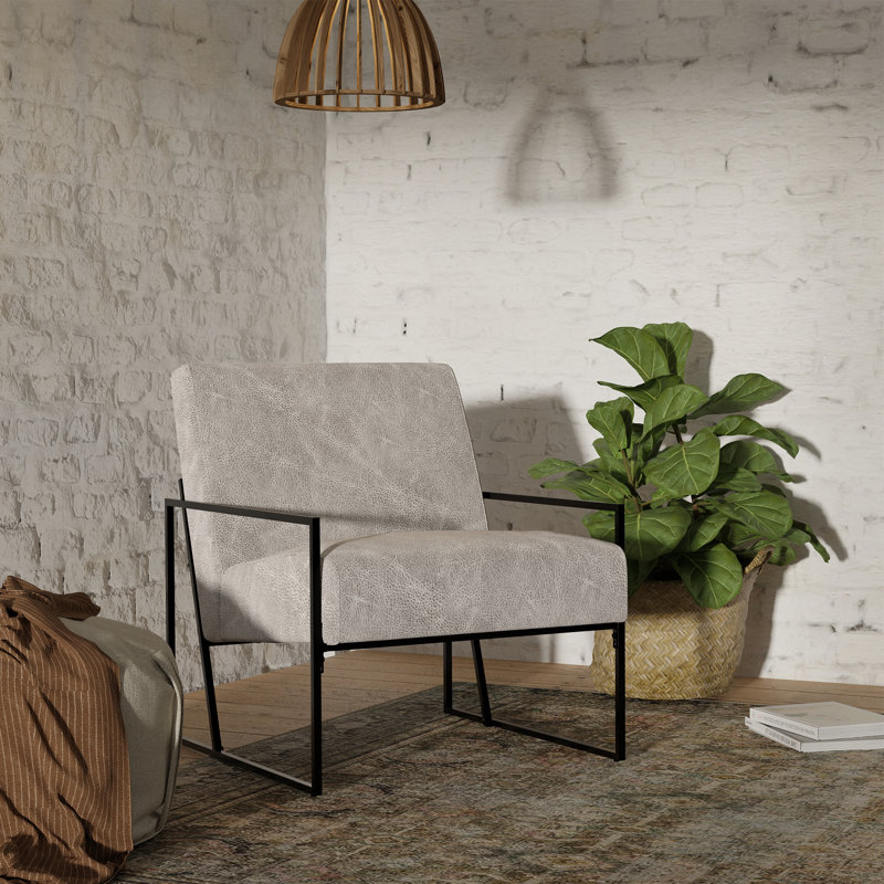 Fauteuil d'appoint en métal Ricci, Similicuir gris pâle