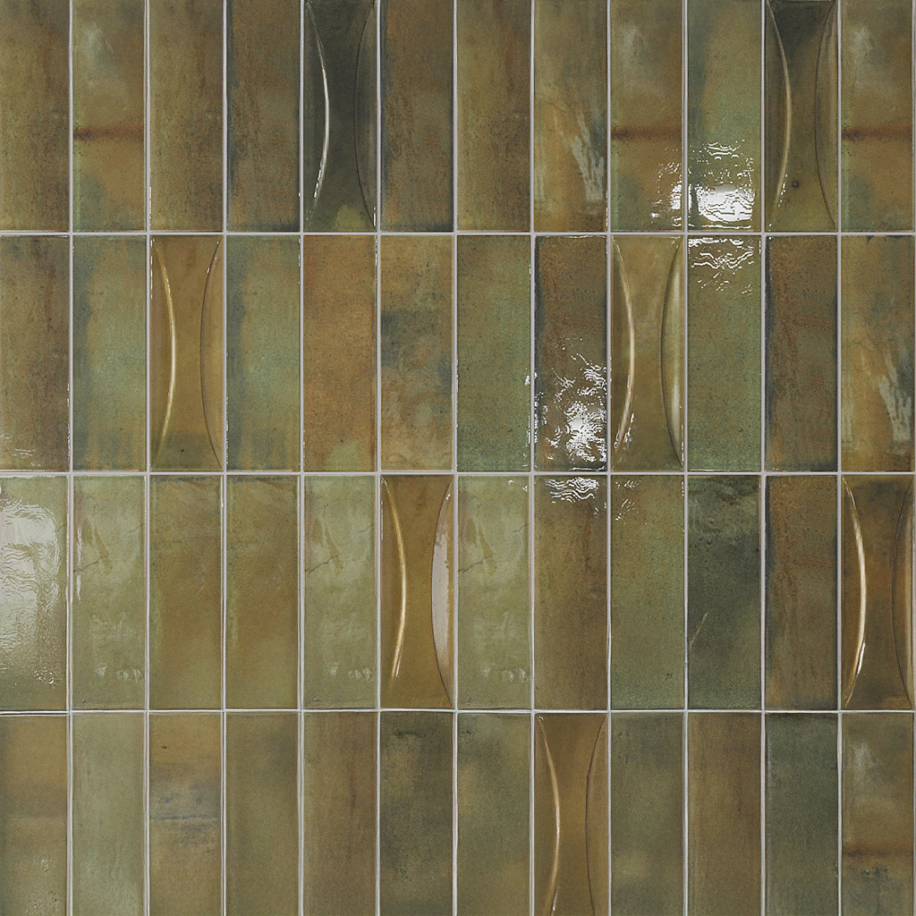 Antiek 3" x 8" Ceramic Subway Tile, Olive Green
