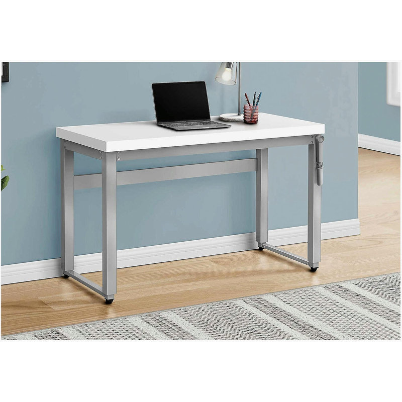 Bureau d'ordinateur, bureau personnel, debout, réglable, l 48 po, ordinateur portable, stratifié blanc, métal gris, contemporain, moderne