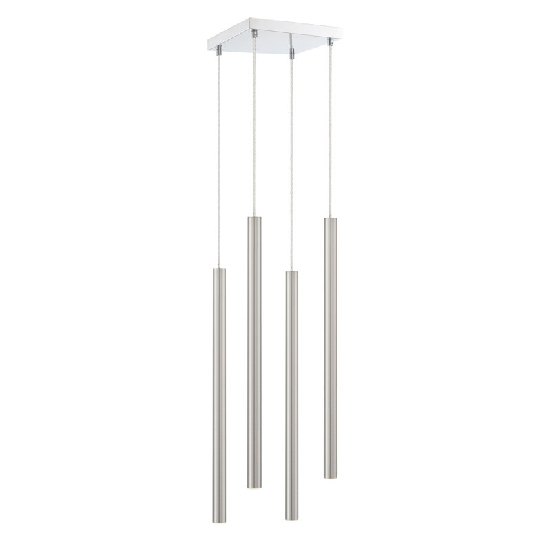 Luminaire suspendu cylindrique à DEL 4 lumières Bowning, Nickel satiné