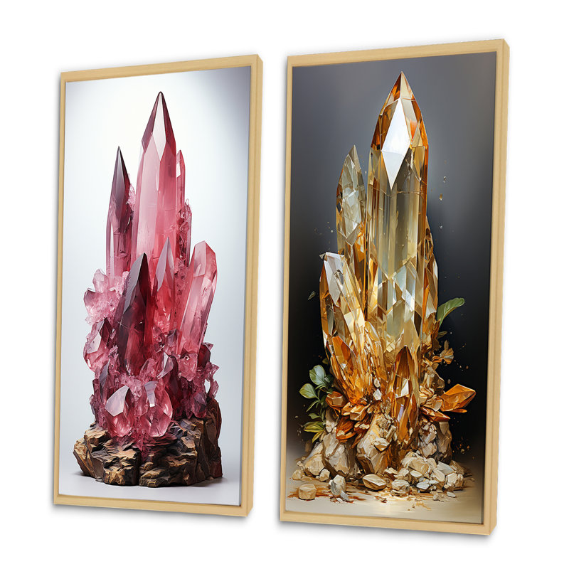 «Pink Spiritual Stone Rhodonite», 2 pièces, Encadrement brun, H 24 po x l 20 po