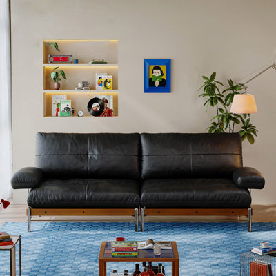 Black Genuine Leather Modular Sofa cushion couch