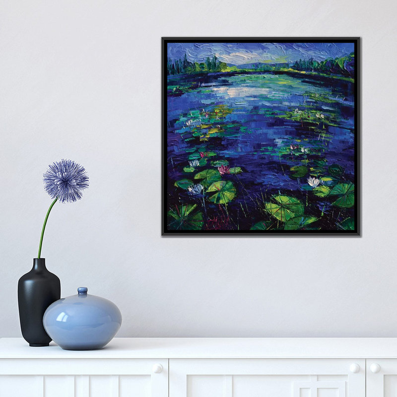 " Water Lilies Magic " by Mona Edulesco, 18" H x 18" W x 1.5" D, Black Framed Canvas, No Mat