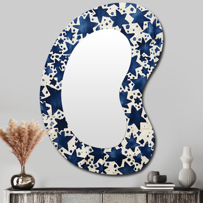 Friedericke ciel étoilé de nuit - formes abstraites, miroir de forme irrégulière, miroir mural asymétrique bleu unique, impression sur métal