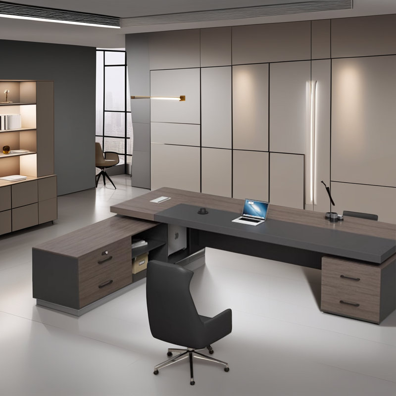Two-sided cabinet Luxury modern grey desk, 29.53" H x 86.61" W x 31.5" D