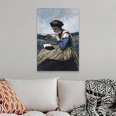 " A Woman Reading " by Jean Baptiste Camille Painting Print