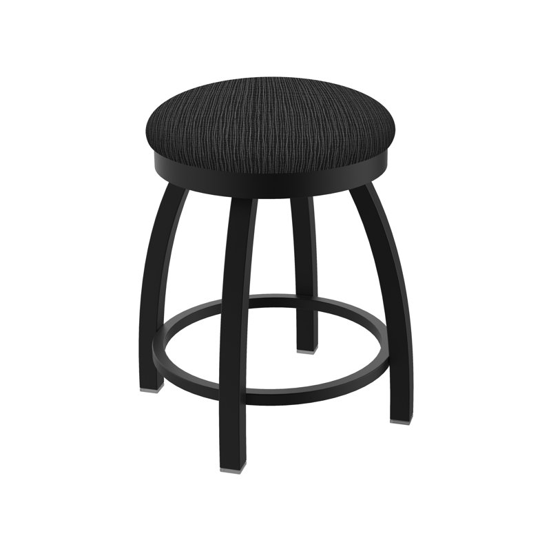 802 Misha Swivel Vanity Stool with Upholstered Seat, Black Wrinkle, Fabric-Graph Coal