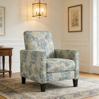 Upholstered Push Back Recliner Chair Solid Beech Wood Legs