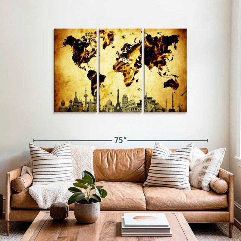 Carte du monde Aliaz Fiery Amber, H 36 po x l 57 po