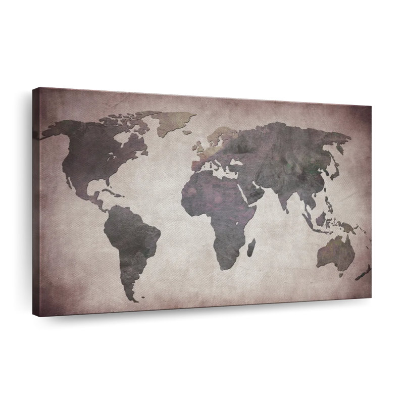 Titanium World Map Canvas Print, 34" H x 51" W x 1.25" D