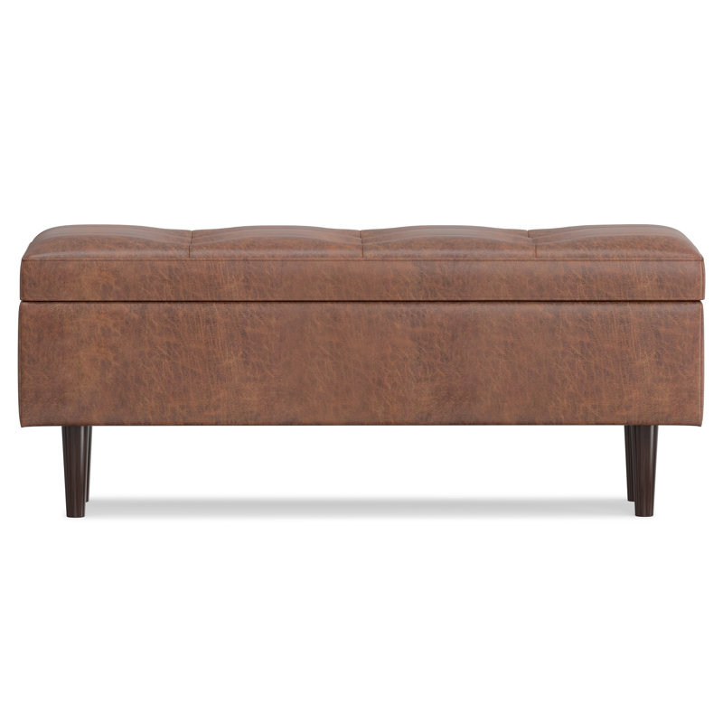 Shay 48"W Upholstered Vegan Leather Mid-Century Modern Rectangular Lift-Top Coffee Table Storage Ottoman